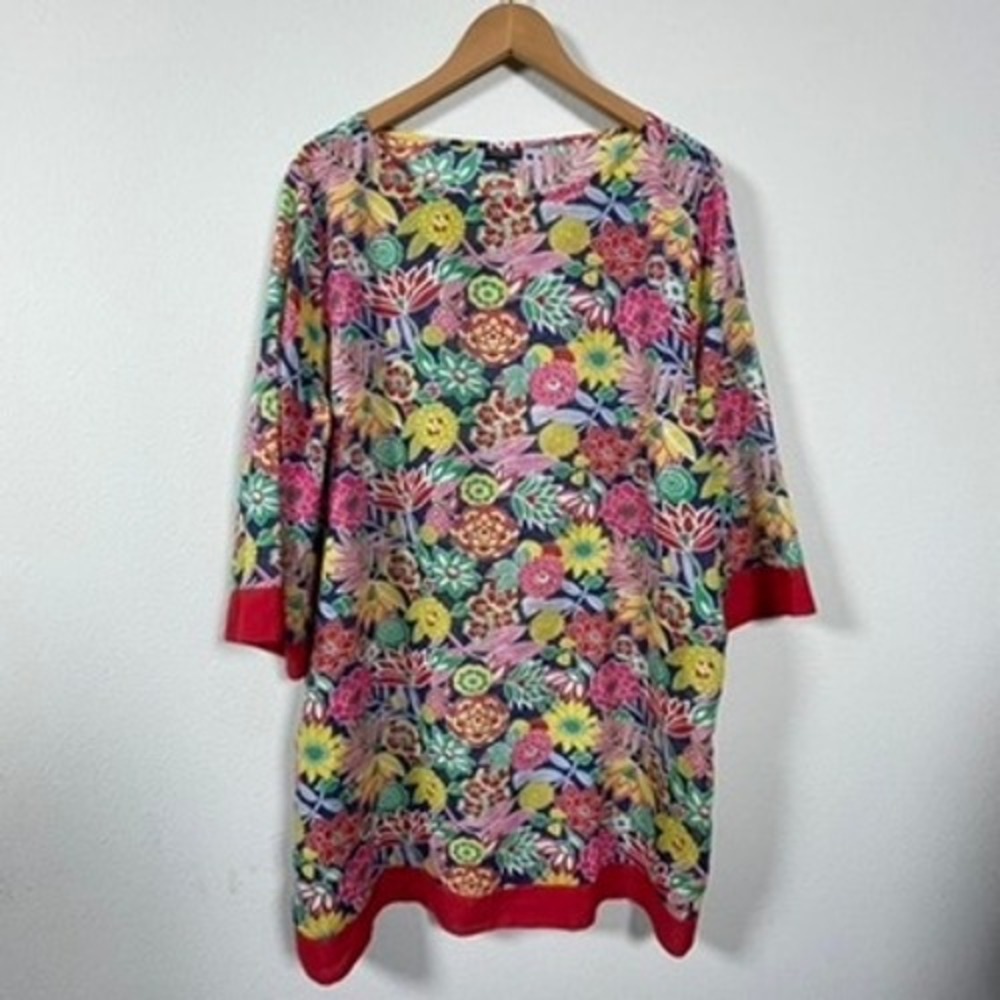 Talbots Floral Tunic Women XL Multi-Color Excellent 3/4 Sleeve Coastal Grandma
